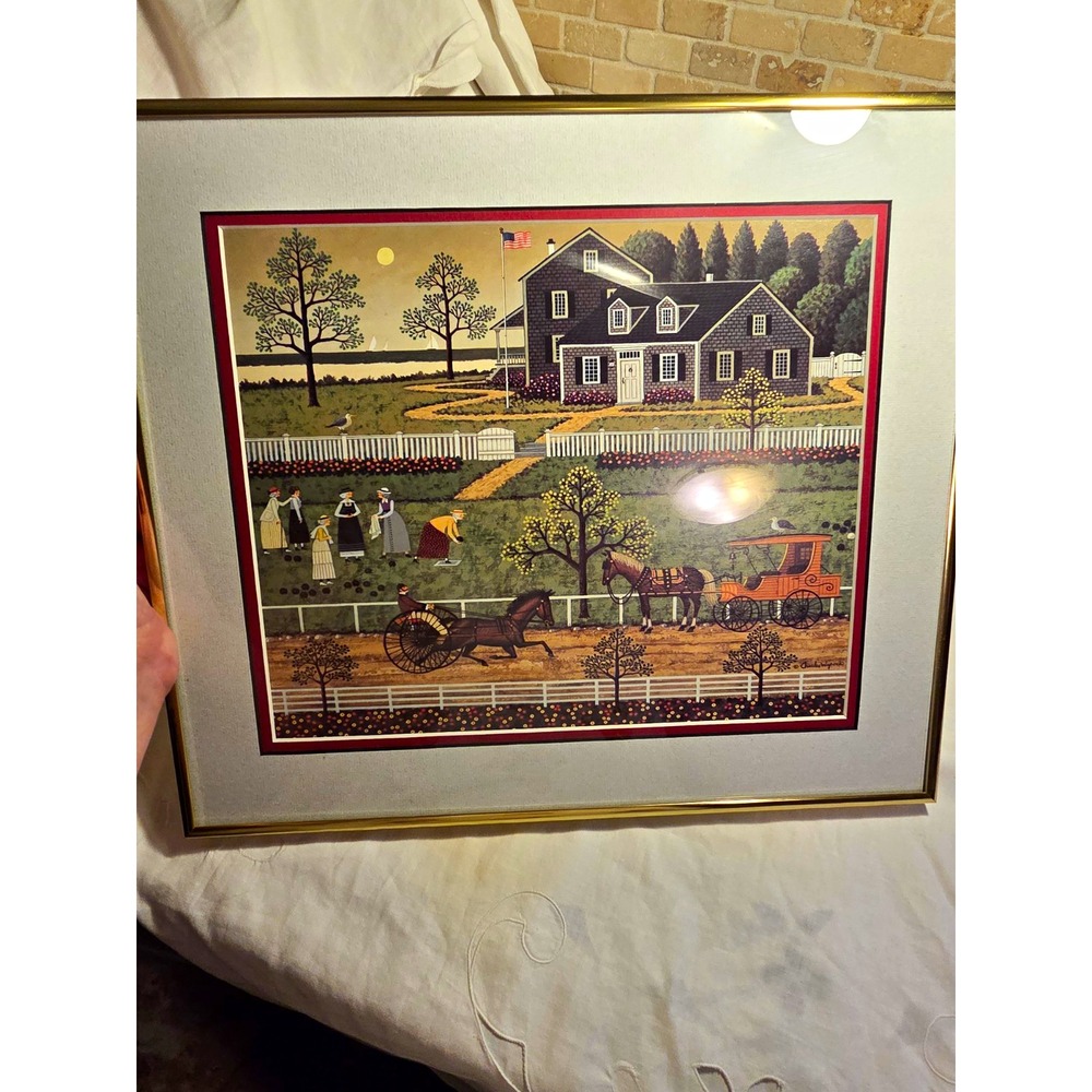 Charles Wysocki Framed Matted Folk Art Print House Horse Landscape 16x14"